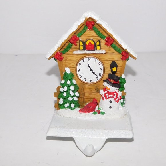 VTG Santa's Trim Shoppe Cuckoo Clock snowmam Fireplace Mantel Stocking Holder - Picture 1 of 6